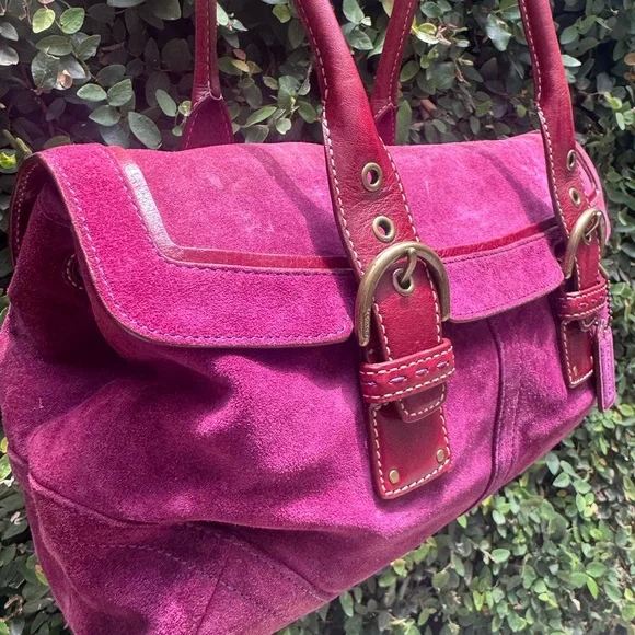 Coach 2004 Soho Magenta Suede Duffle Handbag - RARE COLOR!